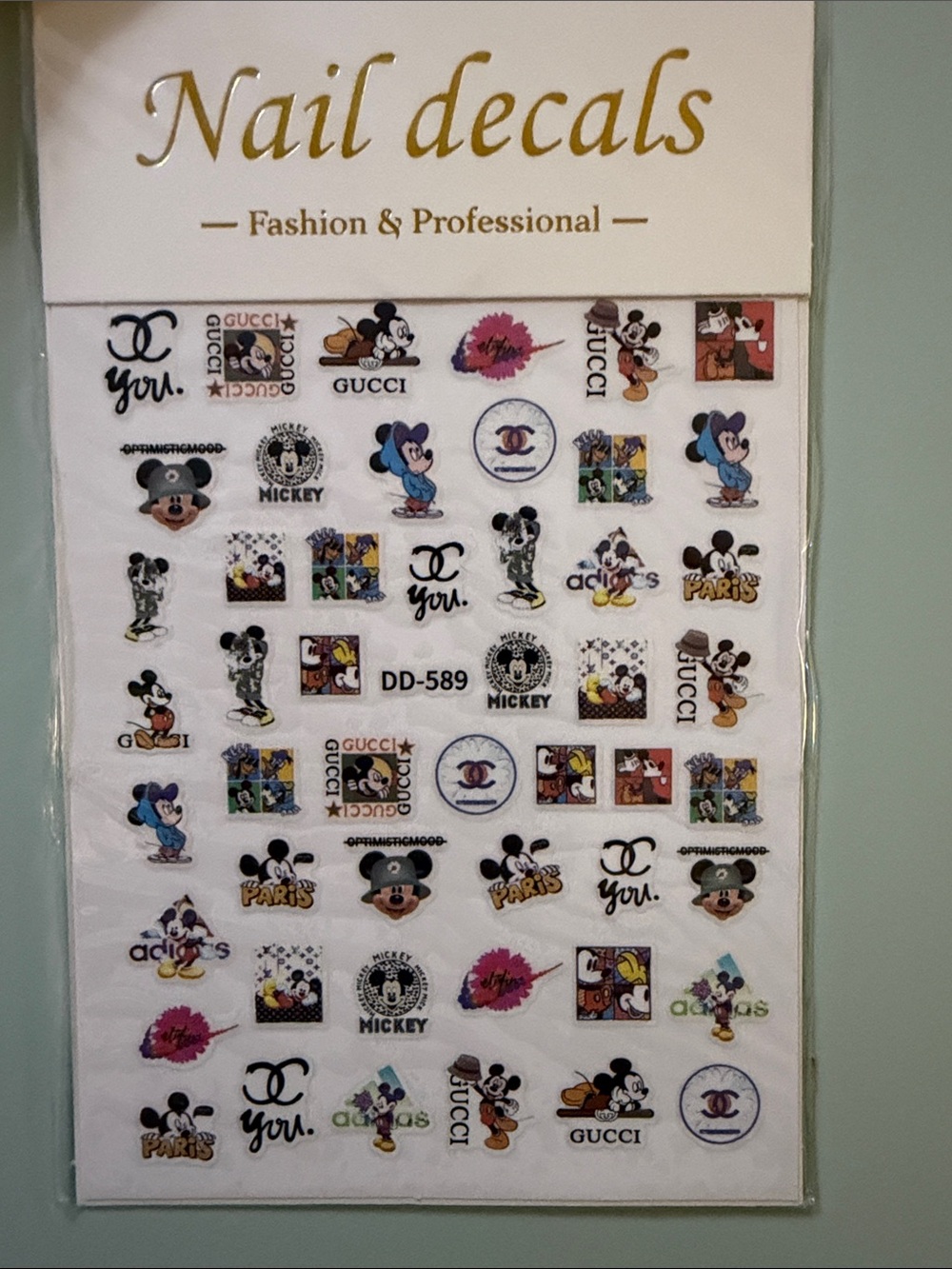 Fashion & Professional Nail Decal Sheet in Black, White, Pink, Yellow, Blue